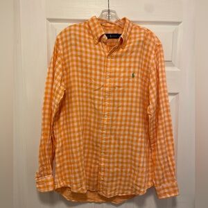 Polo Ralph Lauren Mens Large Classic Fit Gingham Orange Long Sleeve Button Up